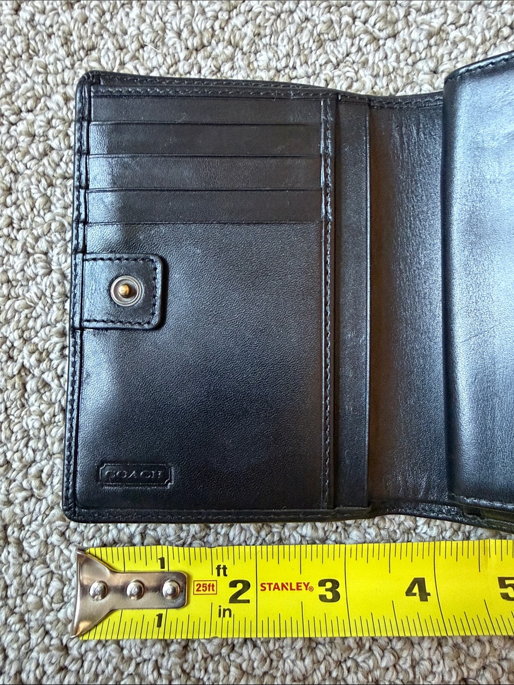 RARE Vintage Coach Black Leather Compact Bifold Wallet Snap Pocket Made in Spain - Picture 6 of 11